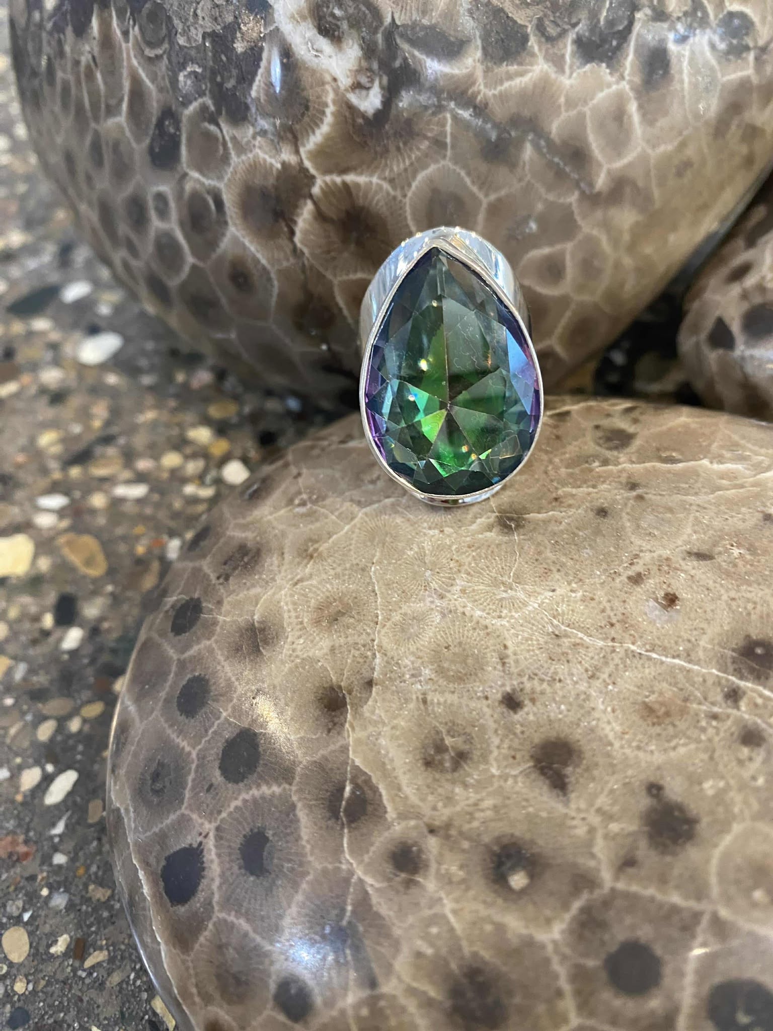 Mystic Fire Topaz Large Teardrop Ring