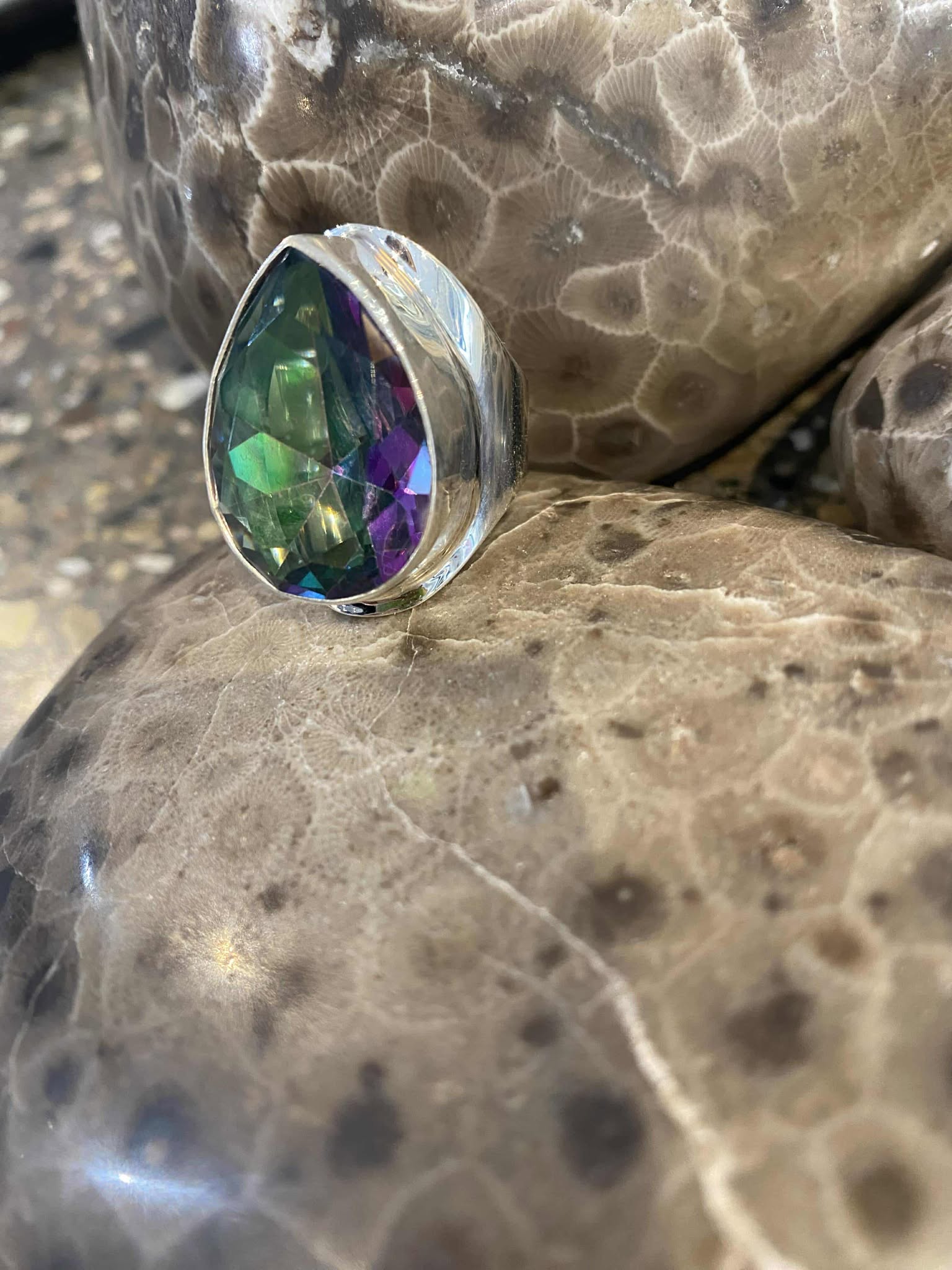 Mystic Fire Topaz Large Teardrop Ring