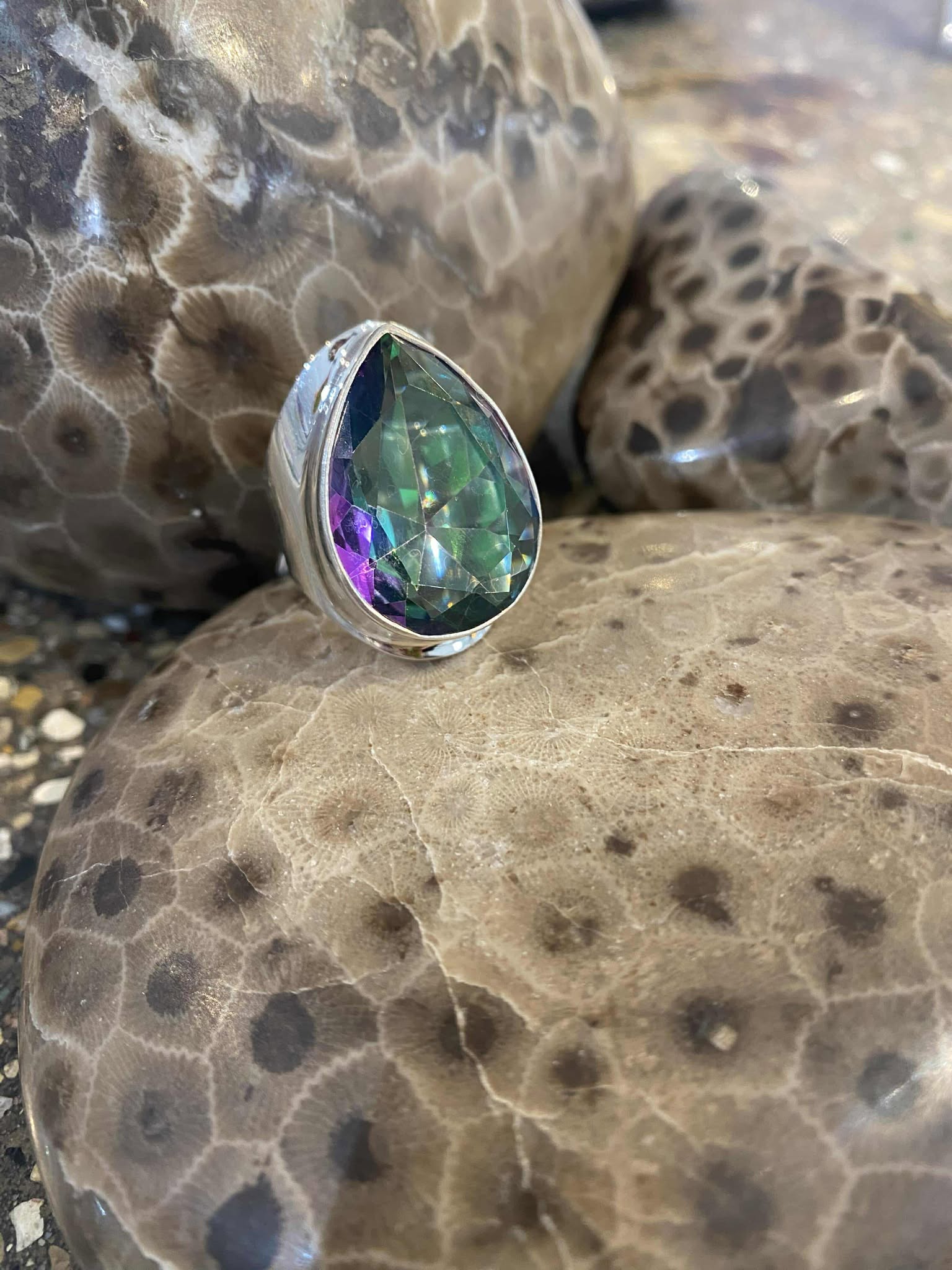 Mystic Fire Topaz Large Teardrop Ring