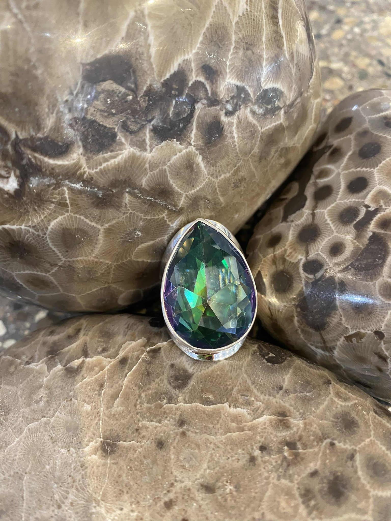 Mystic Fire Topaz Large Teardrop Ring