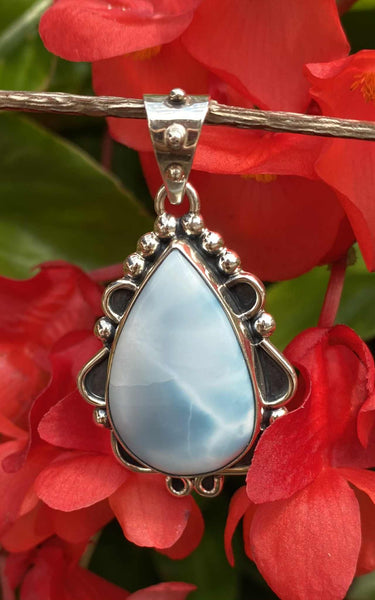 Larimar Teardrop Scroll Detail Pendant
