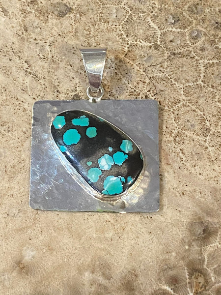 Indian Mountain Turquoise Hammered Pendant