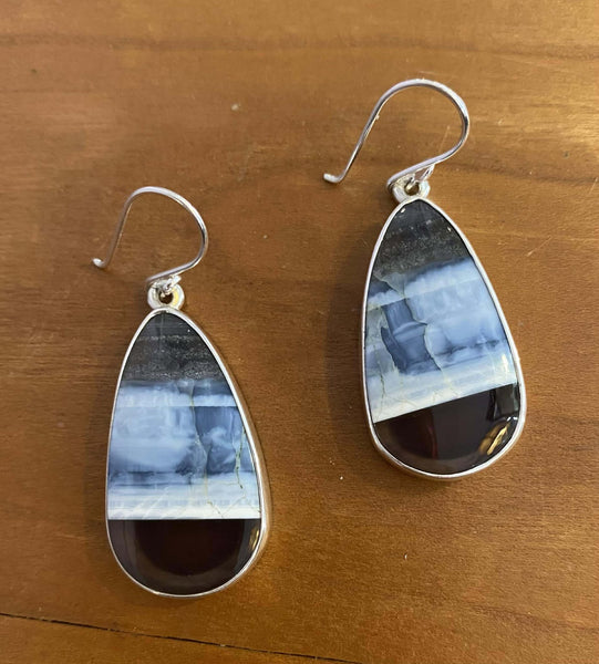 Blue Opal Earrings set in Sterling Silver