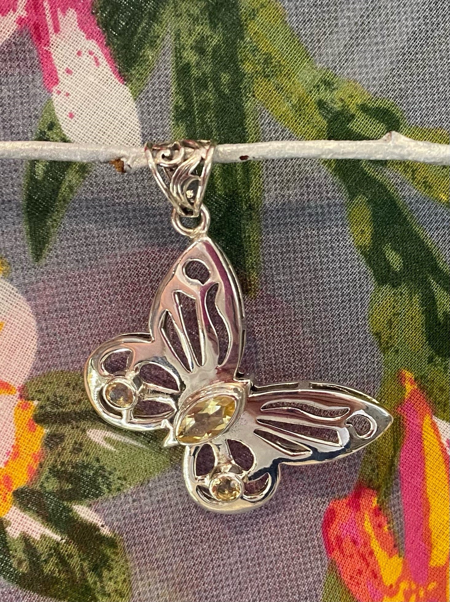 Citrine and Sterling Silver Butterfly Pendant