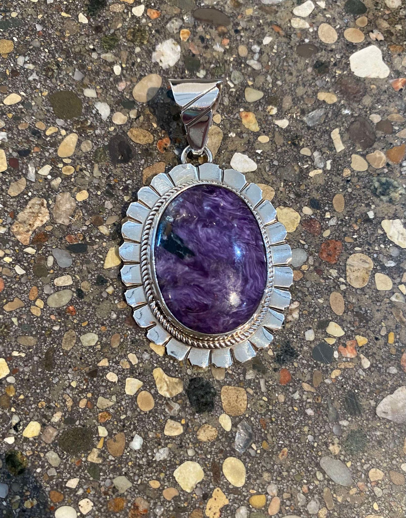 Charoite Oval Pendant with Southwest Detail