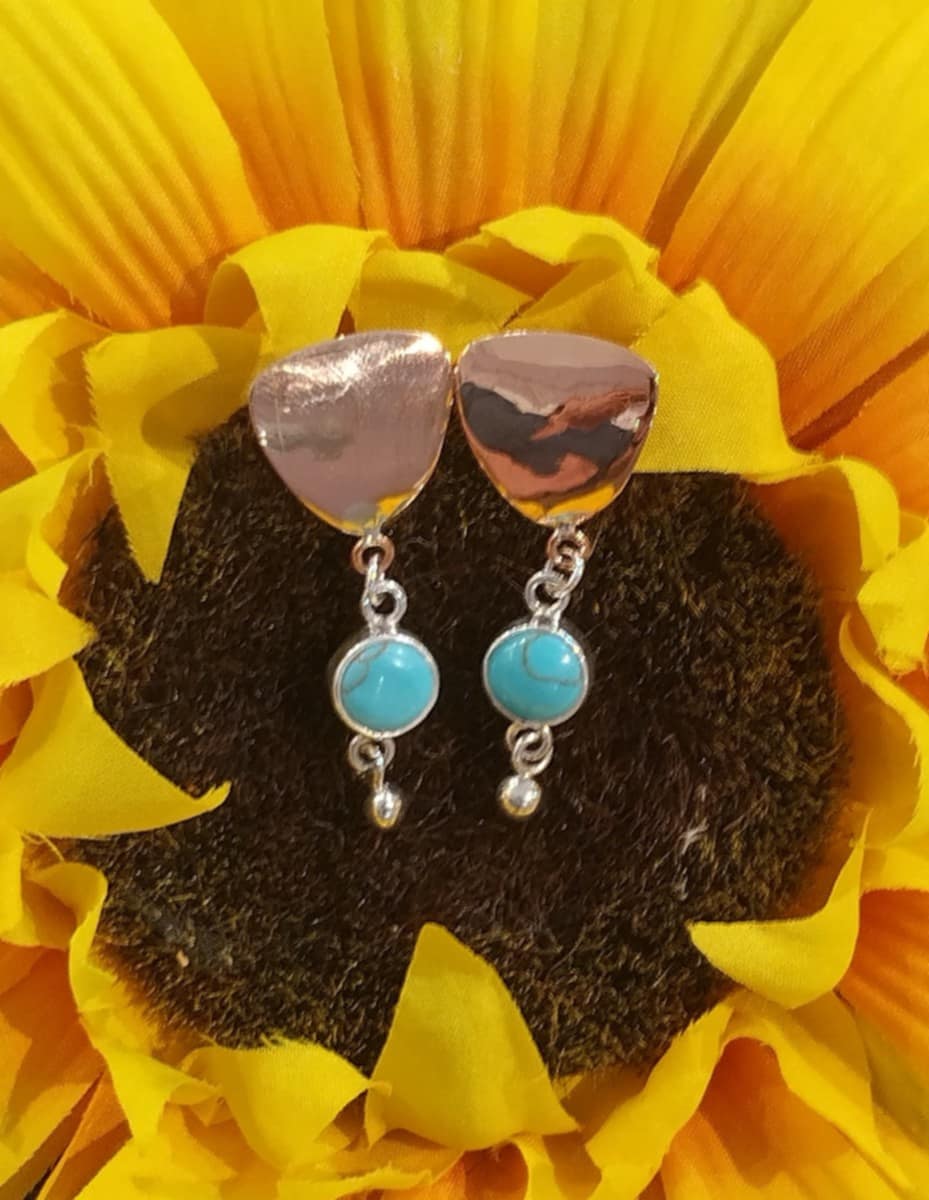 Turquoise and Copper & Sterling Silver Post Earrings