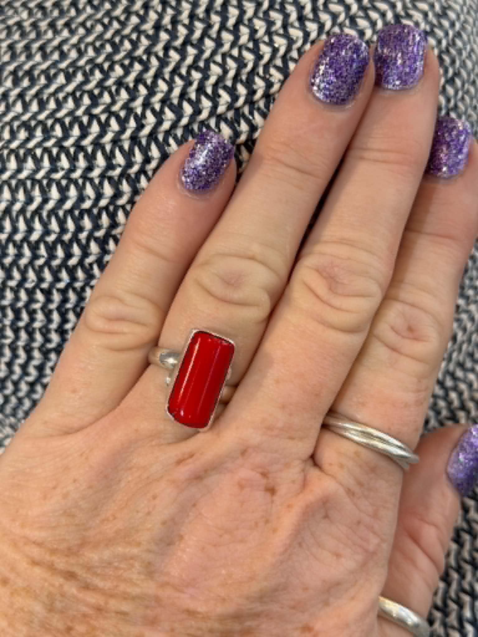 Red Coral Rectangle Ring