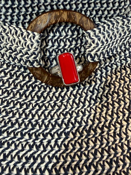 Red Coral Rectangle Ring