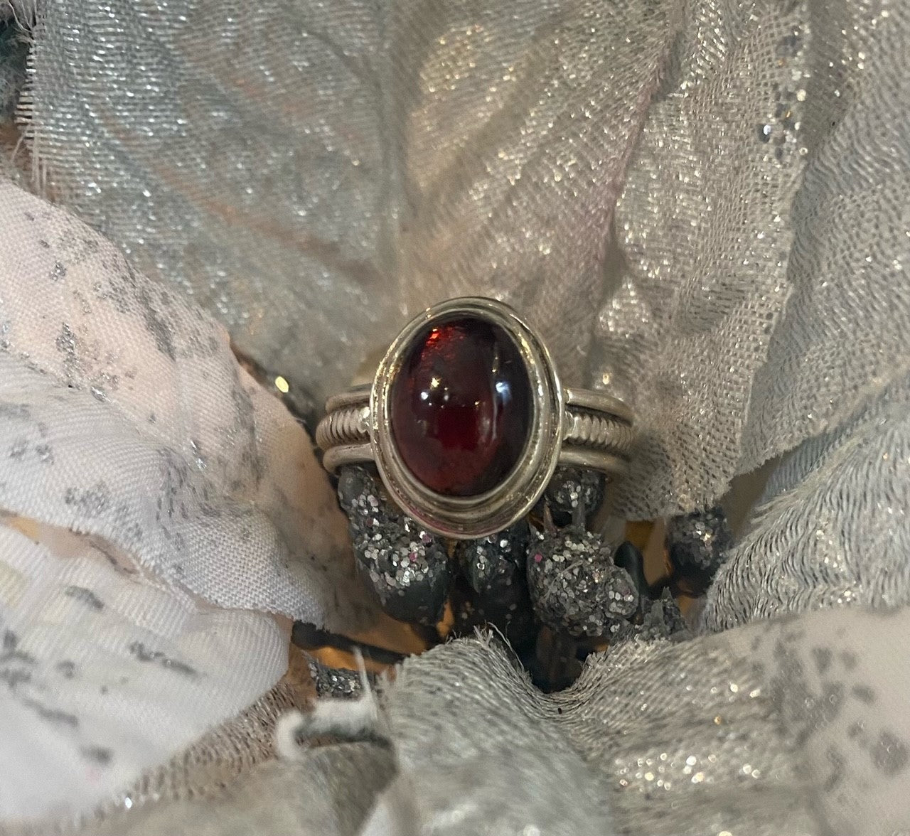 Garnet Oval Ring with Rope Style Detail