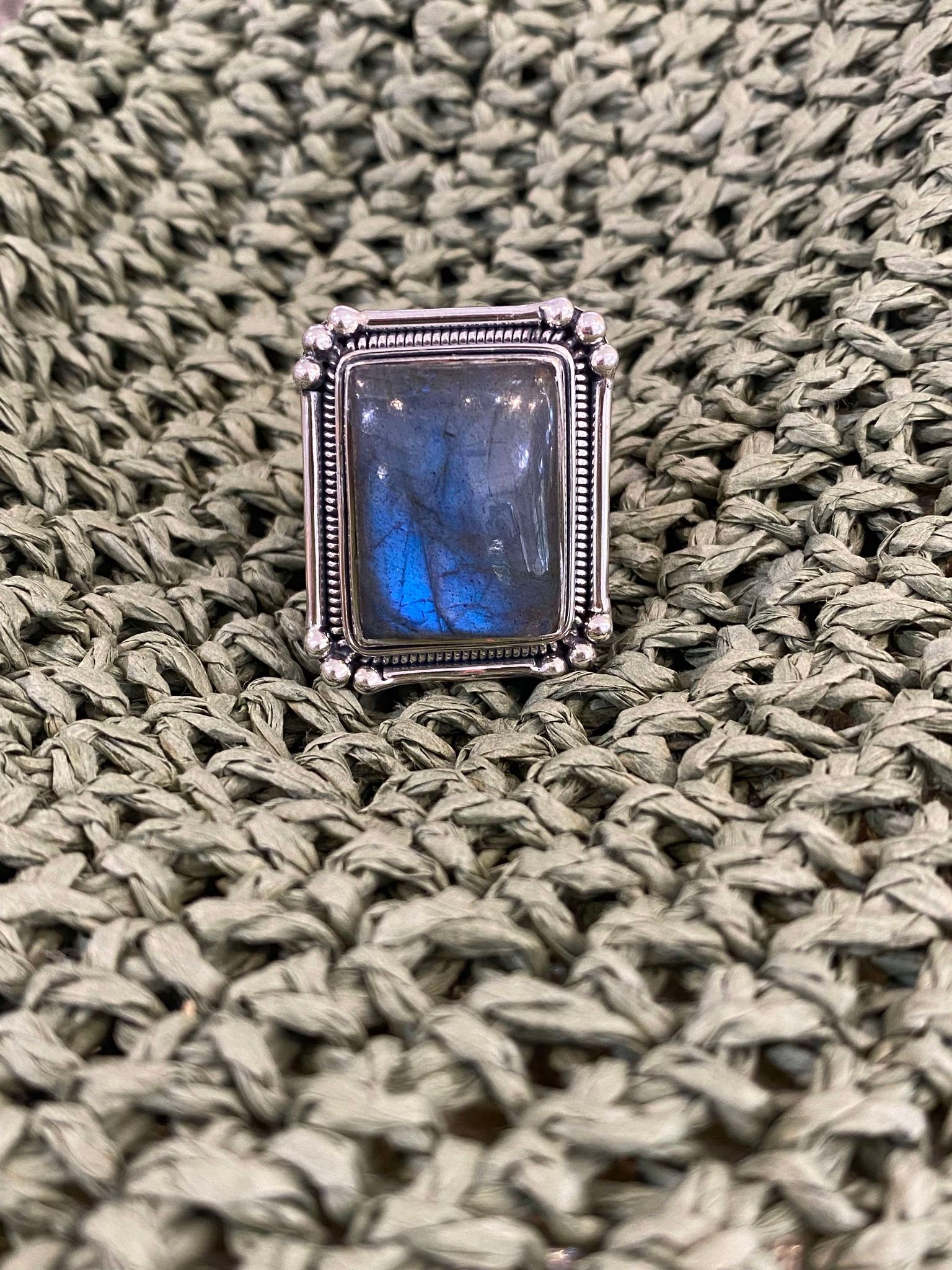 Labradorite Art Deco Rectangle Ring