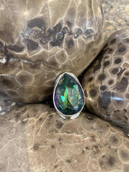 Mystic Fire Topaz Large Teardrop Ring
