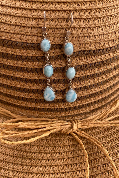 Larimar 3 Stone Earrings