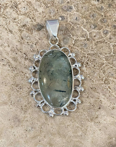 Prehnite Scalloped Oval Pendant