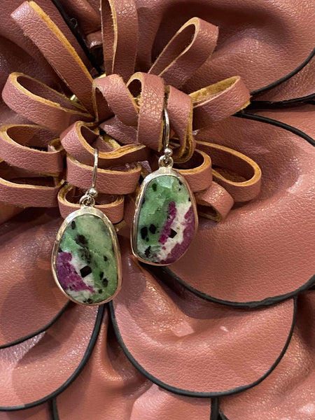 Ruby Zoisite Earrings in Sterling Silver