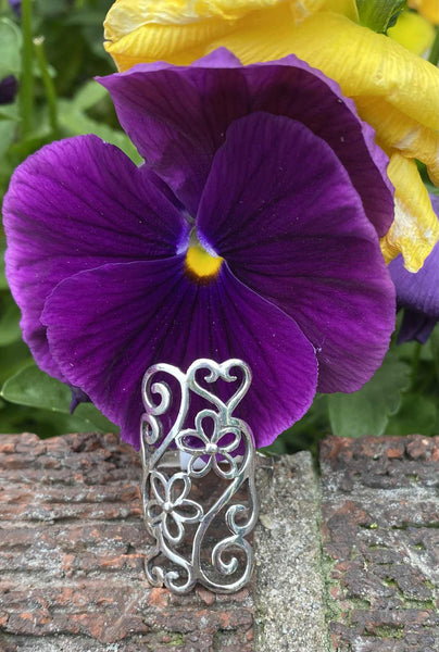Sterling Silver Flower Window Pane Ring