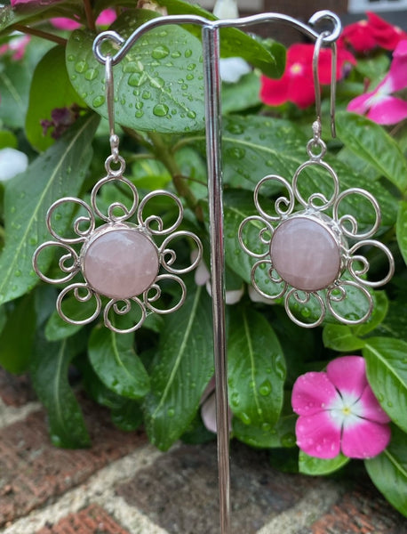 Rose Quartz Flower Earrings